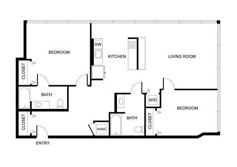 Floor plan for 2 beds, 2 baths, 1300 sqft